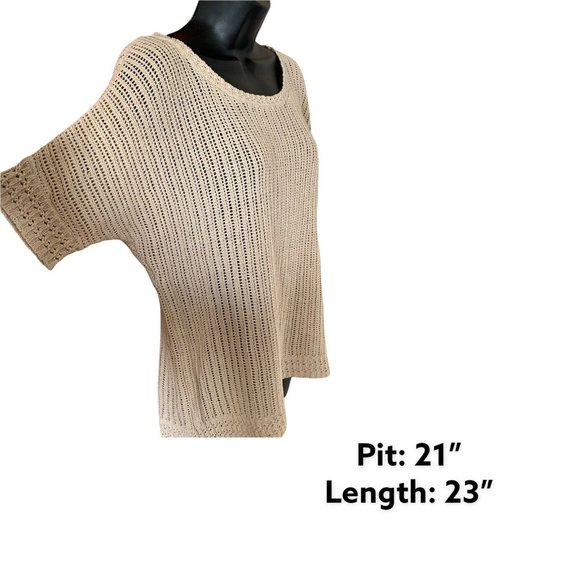 NEW YORK & COMPANY CROCHET KNIT TOP SHORT SLEEVES BEIGE COLOR SZ SMALL NWT WOMEN - Picture 9 of 9